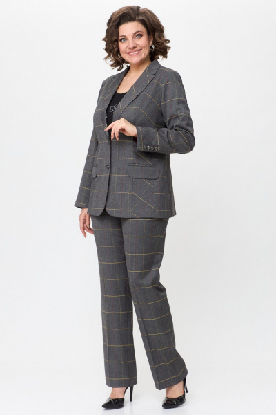 Серый комплект жакет и брюки деловой стиль из текстиля БелЭльСтиль 205-2 80 22+596-2 89 22 - фото 3