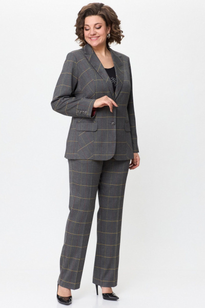 Серый комплект жакет и брюки деловой стиль из текстиля БелЭльСтиль 205-2 80 22+596-2 89 22 - фото 2