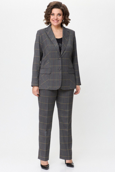 Серый комплект жакет и брюки деловой стиль из текстиля БелЭльСтиль 205-2 80 22+596-2 89 22 - фото 1