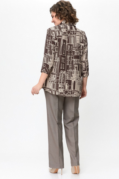 Коричневая прямого кроя блуза с накладными карманами из хлопка БелЭльСтиль 408-2 62 22 коричневый - фото 4