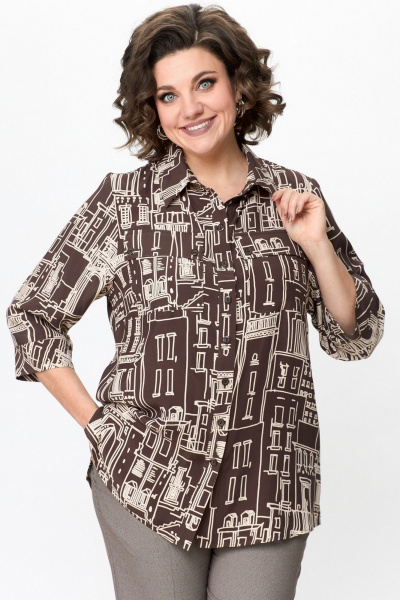 Блуза, брюки БелЭльСтиль 408-2 62 22+596-2 79 22 коричневый - фото 3