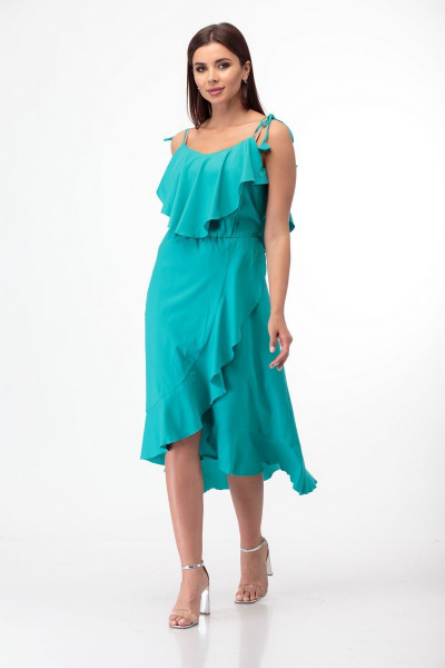 Легкое платье с запахом из текстиля с регулируемыми бретелями Anelli 726 бирюза - фото 7