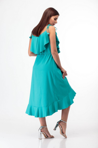 Легкое платье с запахом из текстиля с регулируемыми бретелями Anelli 726 бирюза - фото 2