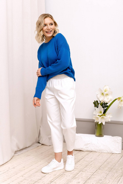 Синий джемпер с длинным рукавом и вырезом лодочка из хлопка Romgil РВ0022-ХЛ2 ярко-синий - фото 5