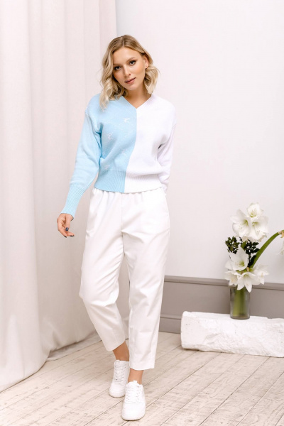 Джемпер Romgil РВ0024-ХЛ2 бледно-голубой,белый - фото 4