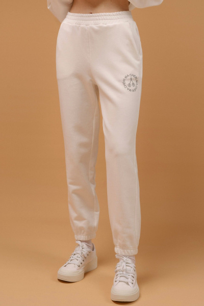 Трикотажные брюки с ворсом и резинкой по поясу JRSy 2384 молоко - фото 4