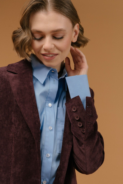 Классический жакет из вельвета с лацканами и застежкой на пуговицы JRSy 2412 коричнево-вишневый - фото 6