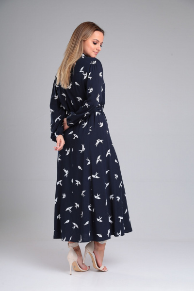 Платье с отлетным воротником и карманами из вискозы Lady Line 563 синий - фото 3