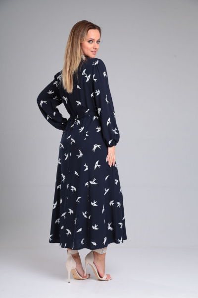 Платье с отлетным воротником и карманами из вискозы Lady Line 563 синий - фото 2