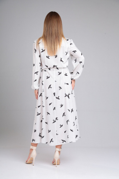 Платье свободного силуэта с поясом и расклешением из вискозы Lady Line 563 белый - фото 2