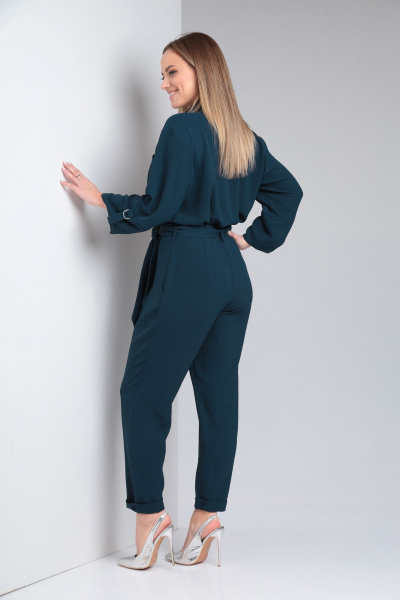 Зеленый свободный комбинезон из струящегося текстиля Lady Line 565 синий_морская_волна - фото 2