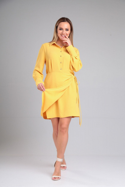 Платье с мягкими складками и шнуром по линии талии Lady Line 566 желтый - фото 5
