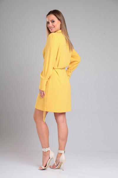 Платье с мягкими складками и шнуром по линии талии Lady Line 566 желтый - фото 2