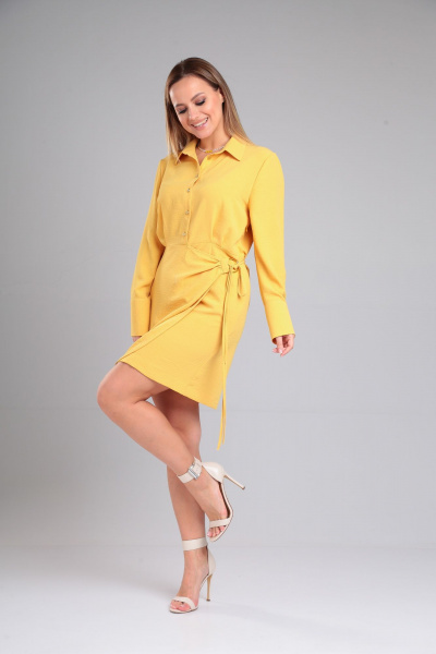Платье с мягкими складками и шнуром по линии талии Lady Line 566 желтый - фото 3