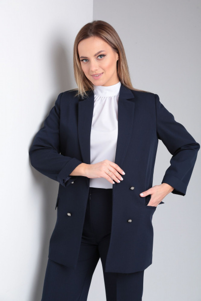 Блуза, брюки, жакет Lady Line 567 синий-белый - фото 6