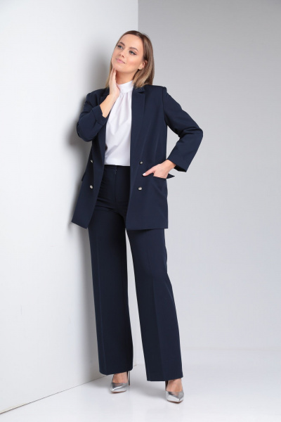 Блуза, брюки, жакет Lady Line 567 синий-белый - фото 1