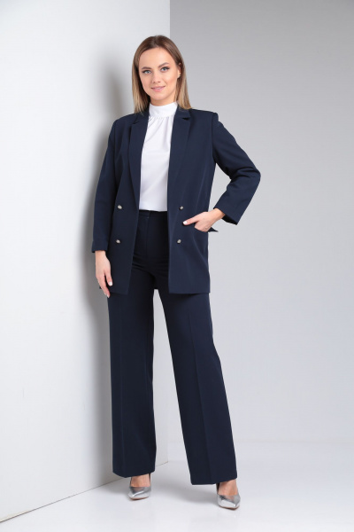 Блуза, брюки, жакет Lady Line 567 синий-белый - фото 2