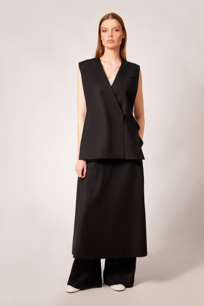 Жилет двухслойный полуприталённый со смещенной застёжкой Rivoli 8054 чёрный - фото 4