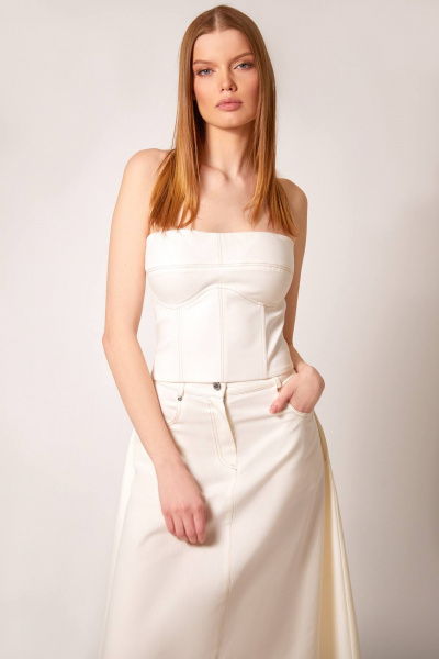 Белый джинсовый топ с корсетными косточками и молнией Rivoli 2372.2 молочный - фото 3