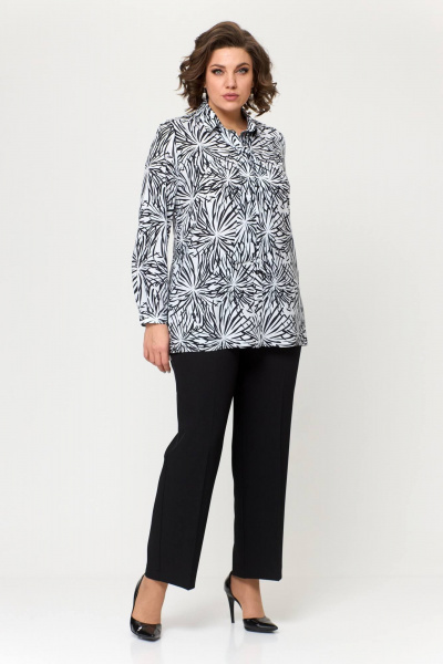 Блуза удлиненная с бантовым воротником и разрезами Slaviaelit 532 бело-черная - фото 6