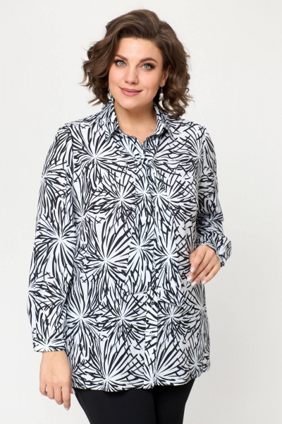 Блуза удлиненная с бантовым воротником и разрезами Slaviaelit 532 бело-черная - фото 3