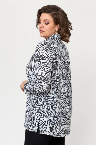 Блуза удлиненная с бантовым воротником и разрезами Slaviaelit 532 бело-черная - фото 5