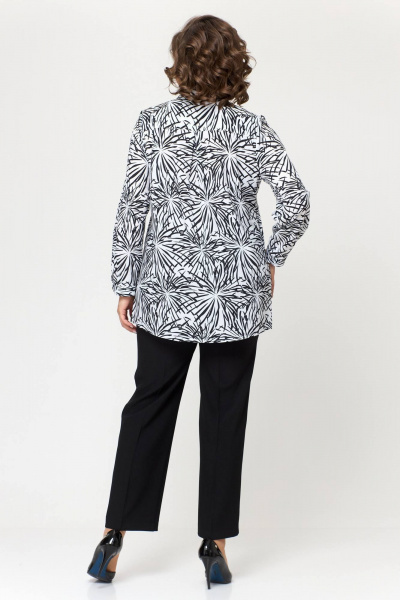 Блуза удлиненная с бантовым воротником и разрезами Slaviaelit 532 бело-черная - фото 8