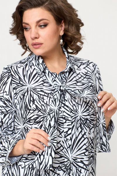 Блуза удлиненная с бантовым воротником и разрезами Slaviaelit 532 бело-черная - фото 4