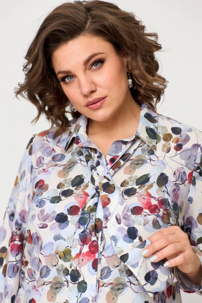 Блуза Приталенная удлиненная с воротником и бантами Slaviaelit 532 листики - фото 4
