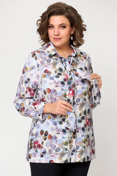 Блуза Приталенная удлиненная с воротником и бантами Slaviaelit 532 листики - фото 3