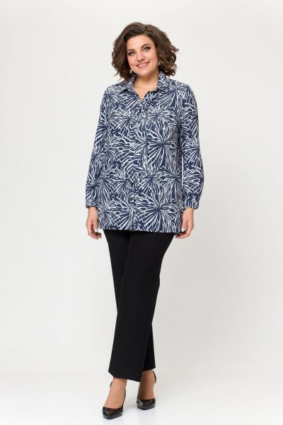 Длинная блуза из блузочной ткани с каплевидным вырезом Slaviaelit 532 сине-белая - фото 9