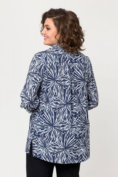 Длинная блуза из блузочной ткани с каплевидным вырезом Slaviaelit 532 сине-белая - фото 8