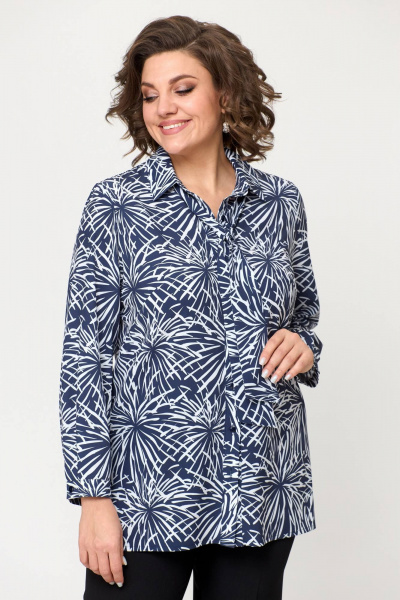 Длинная блуза из блузочной ткани с каплевидным вырезом Slaviaelit 532 сине-белая - фото 7