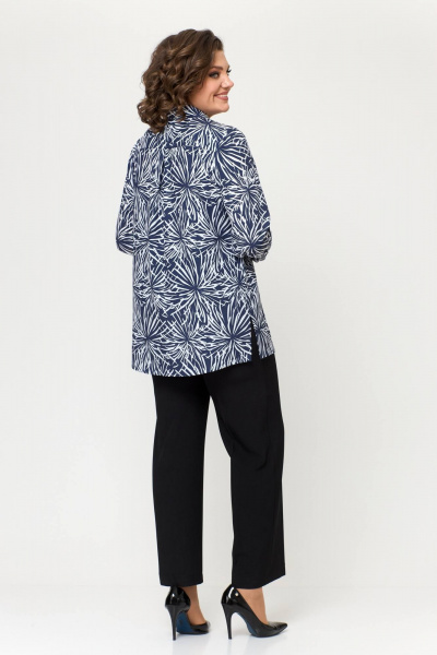 Длинная блуза из блузочной ткани с каплевидным вырезом Slaviaelit 532 сине-белая - фото 6