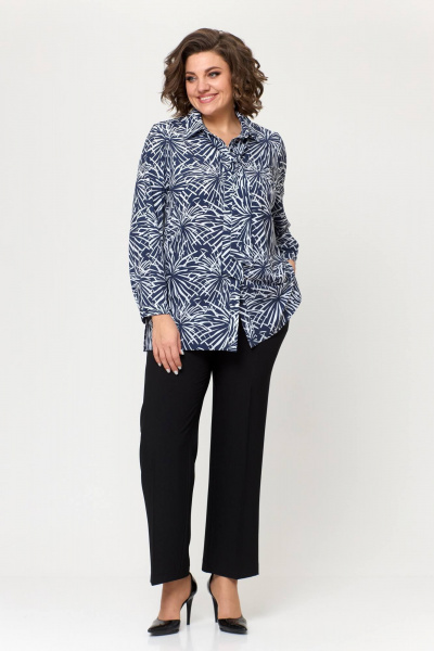 Длинная блуза из блузочной ткани с каплевидным вырезом Slaviaelit 532 сине-белая - фото 3