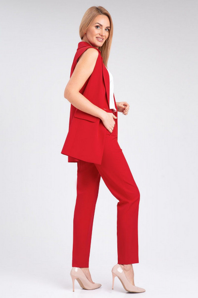 Стильный костюм брюки и жилет с боковыми рельефами IVARI 20403/1 красный - фото 3
