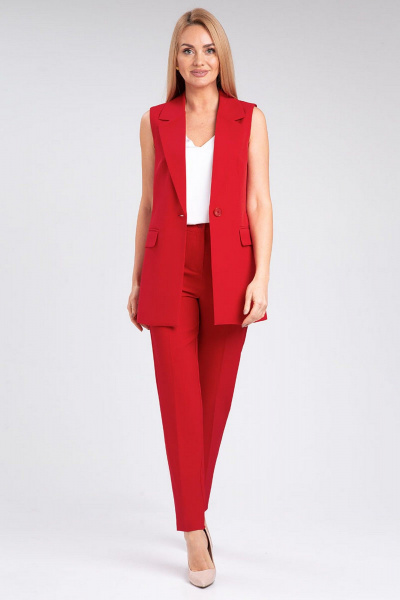 Стильный костюм брюки и жилет с боковыми рельефами IVARI 20403/1 красный - фото 2