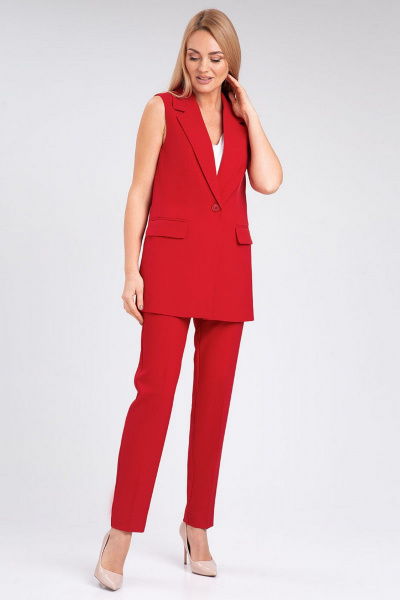 Стильный костюм брюки и жилет с боковыми рельефами IVARI 20403/1 красный - фото 1
