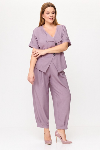 Брючный костюм с шароварами и укороченным жакетом лето Michel chic 1337/1 лаванда - фото 3