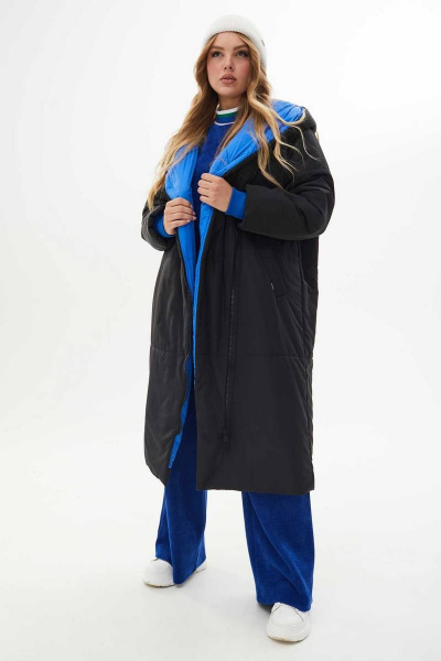 Пальто утепленное прямое из плащевой ткани с капюшоном Mislana С846 черный - фото 1