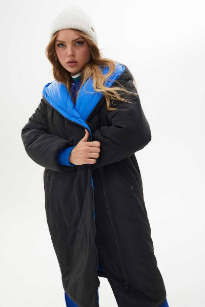 Пальто утепленное прямое из плащевой ткани с капюшоном Mislana С846 черный - фото 2