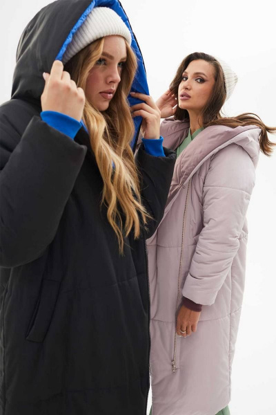 Пальто утепленное прямое из плащевой ткани с капюшоном Mislana С846 черный - фото 3