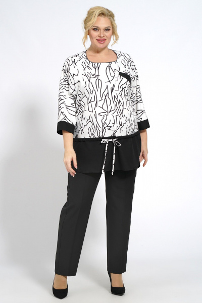 Блуза и брюки в стиле повседневный из текстиля Медея и К 2239 бело-черный - фото 4