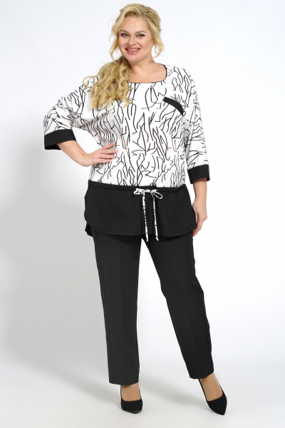 Блуза и брюки в стиле повседневный из текстиля Медея и К 2239 бело-черный - фото 3
