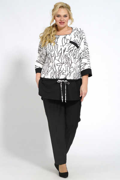 Блуза и брюки в стиле повседневный из текстиля Медея и К 2239 бело-черный - фото 1