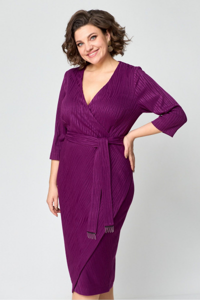Платье с запахом из трикотажа, миди, приталенное Danaida 2205 фуксия - фото 10