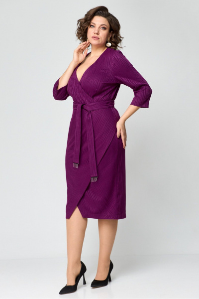 Платье с запахом из трикотажа, миди, приталенное Danaida 2205 фуксия - фото 6