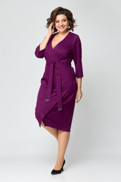 Платье с запахом из трикотажа, миди, приталенное Danaida 2205 фуксия - фото 5