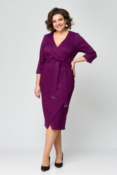 Платье с запахом из трикотажа, миди, приталенное Danaida 2205 фуксия - фото 1