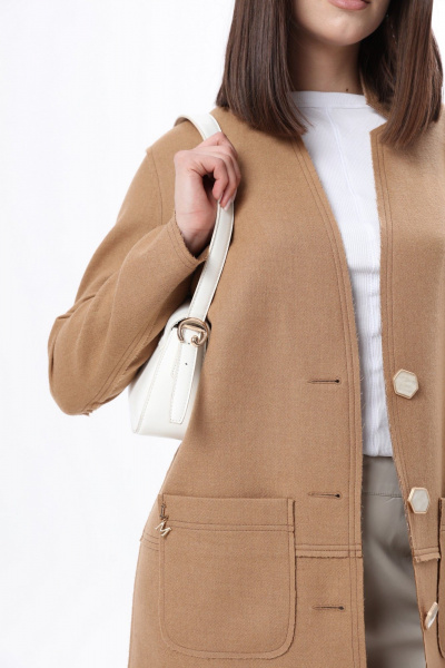 Демисезонное пальто из шерстяной ткани с накладными карманами LM WO4318-1 - фото 8